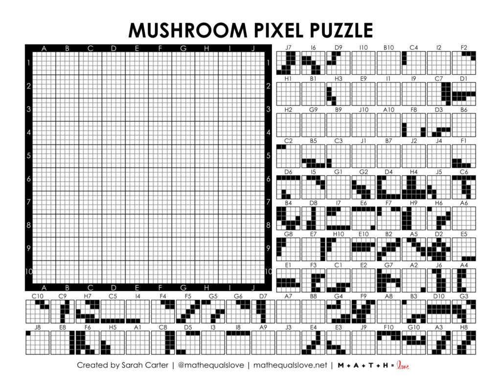 mushroom pixel puzzle worksheet.