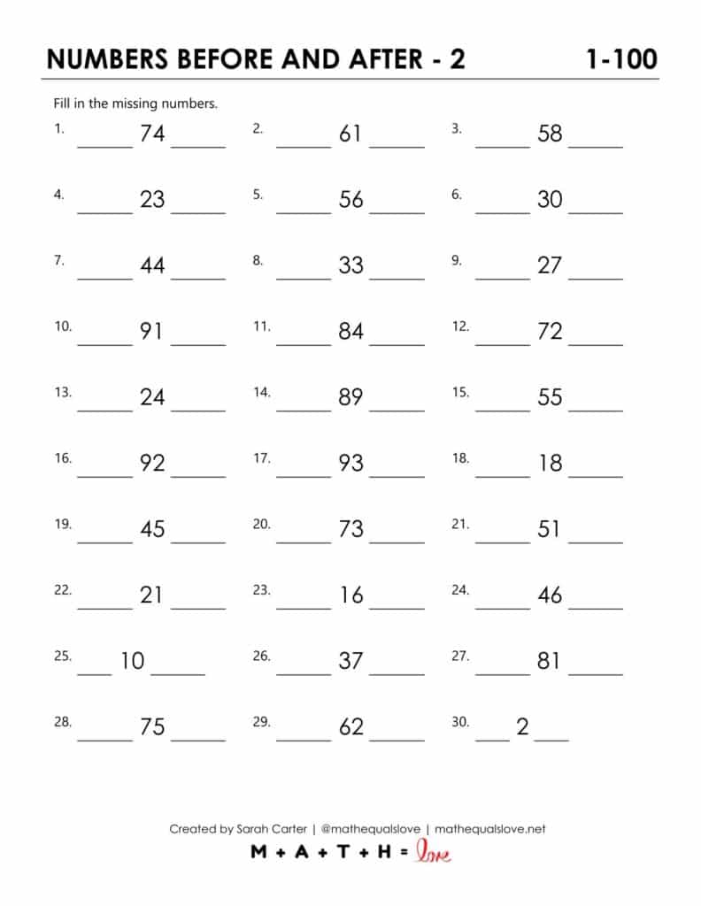 numbers before and after math worksheet.