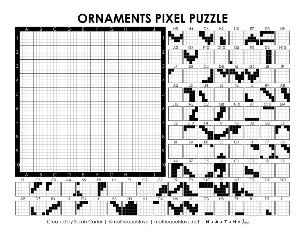 screenshot of christmas ornaments pixel puzzle.