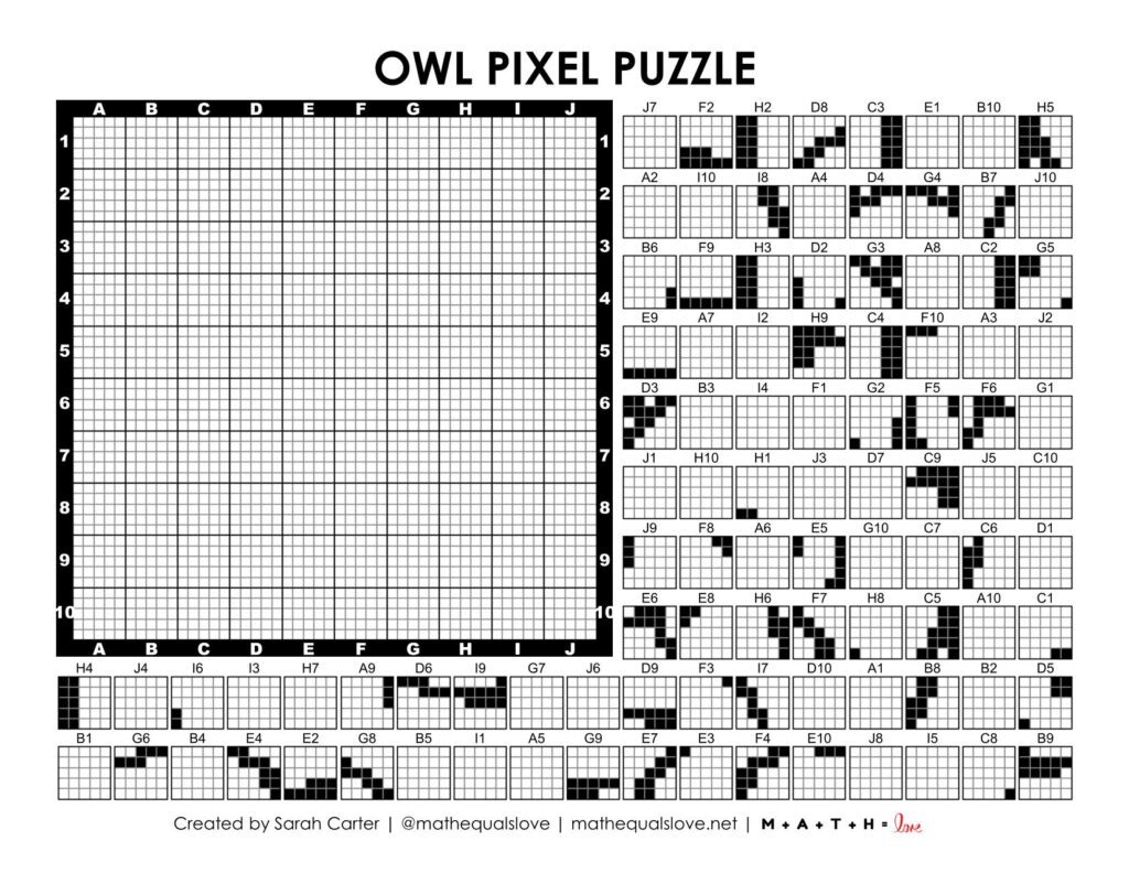 owl pixel puzzle worksheet.