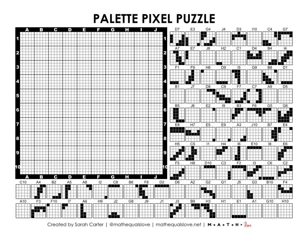 artist paint palette pixel puzzle worksheet.