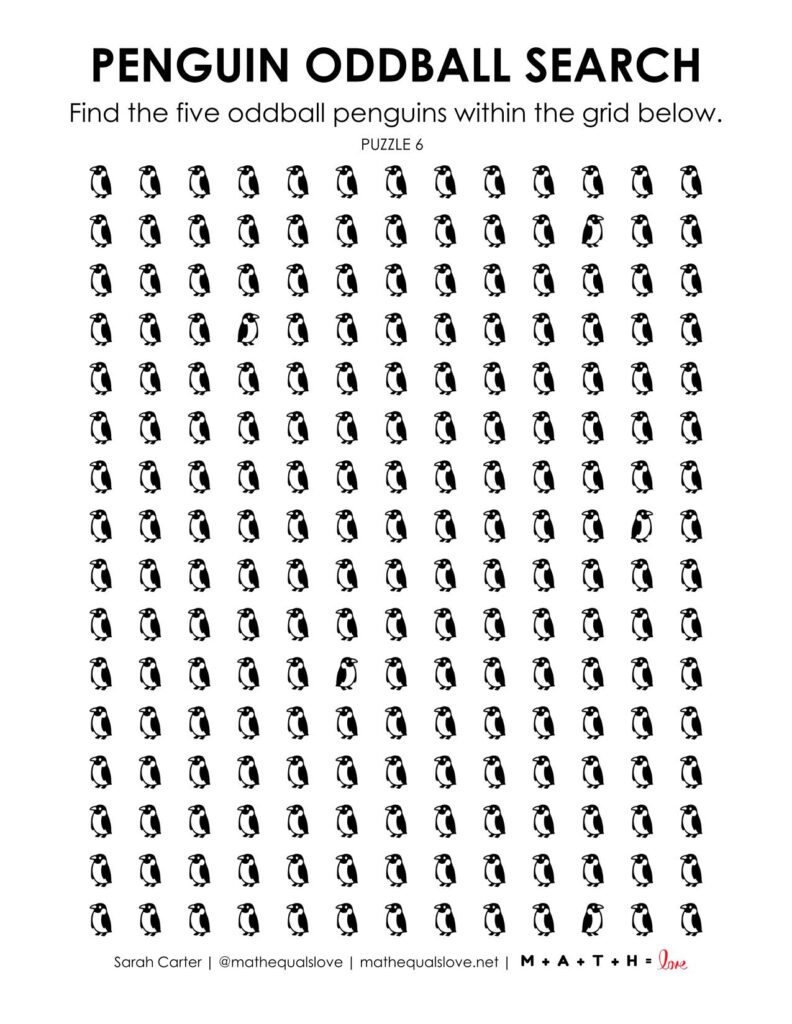 penguin oddball search puzzle worksheet.
