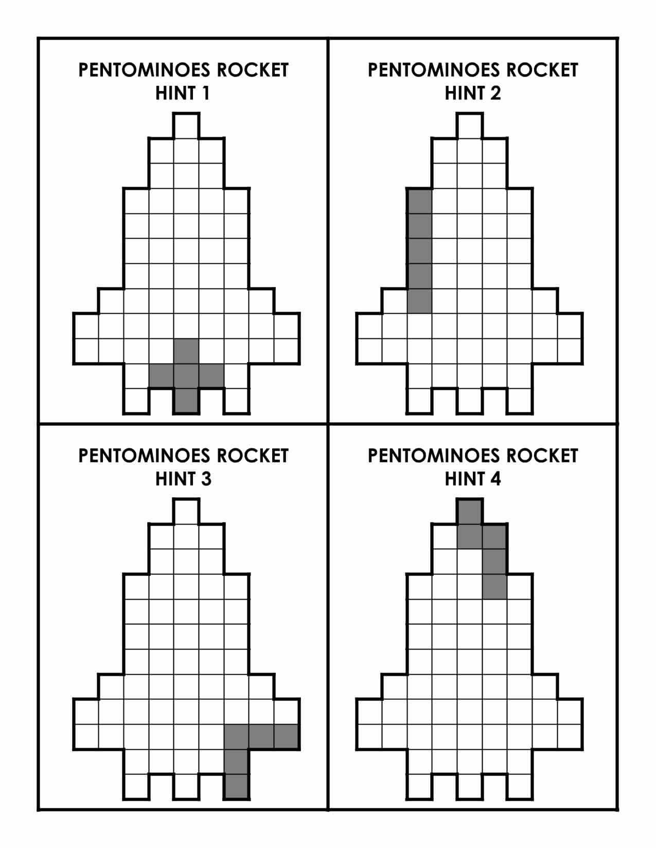 rocket pentominoes hint cards.