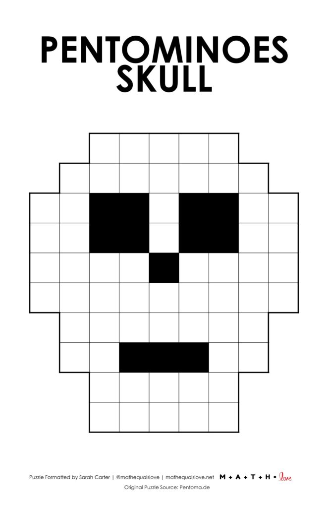 skull pentominoes puzzle sheet.