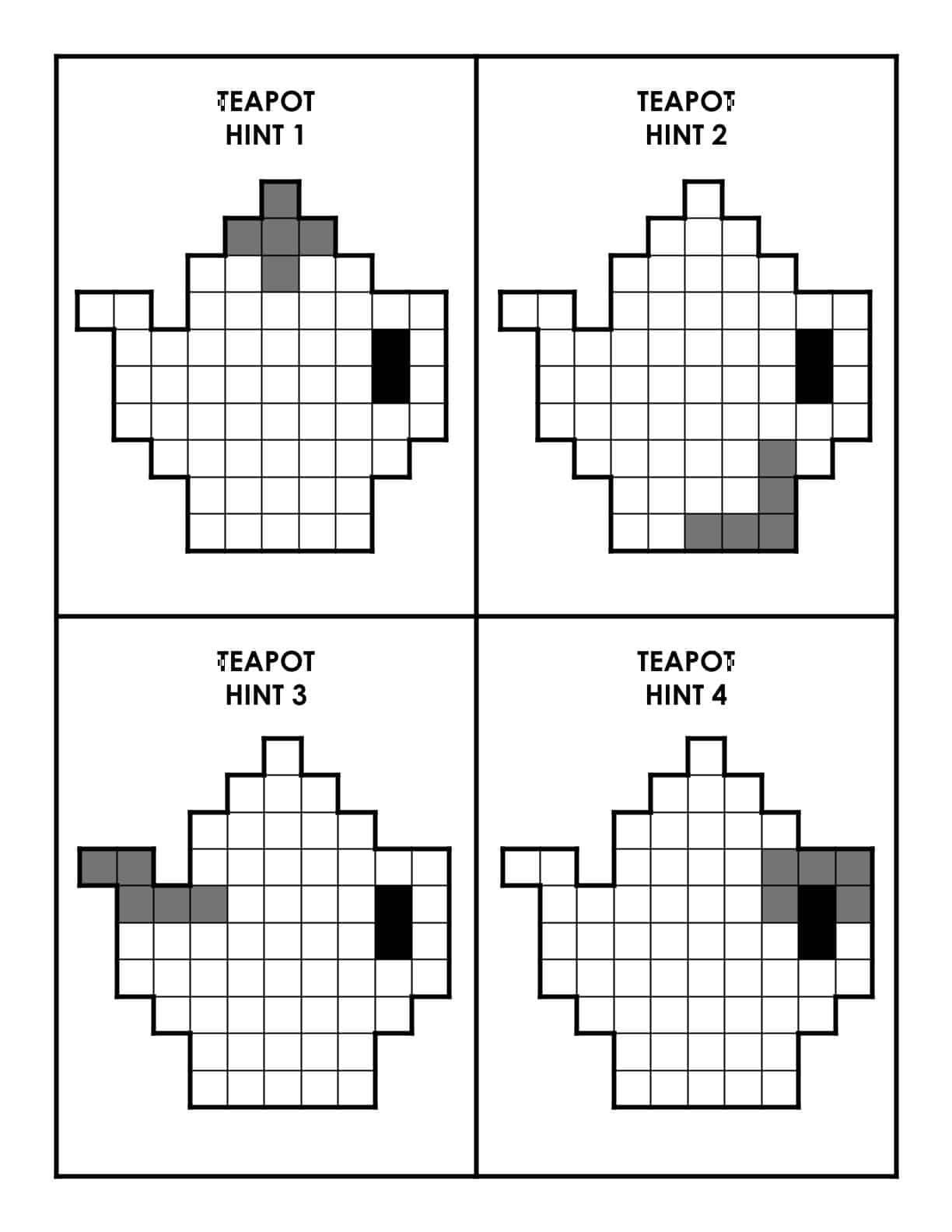 hint cards for pentominoes teapot puzzle.
