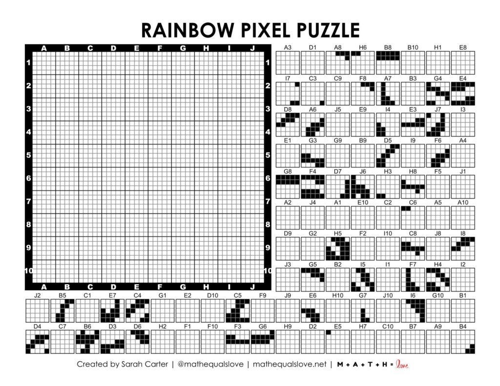 rainbow pixel puzzle worksheet.