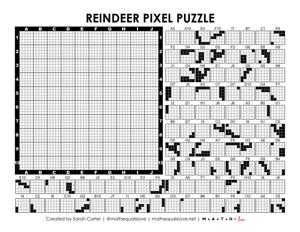 screenshot of reindeer pixel puzzle christmas activity.