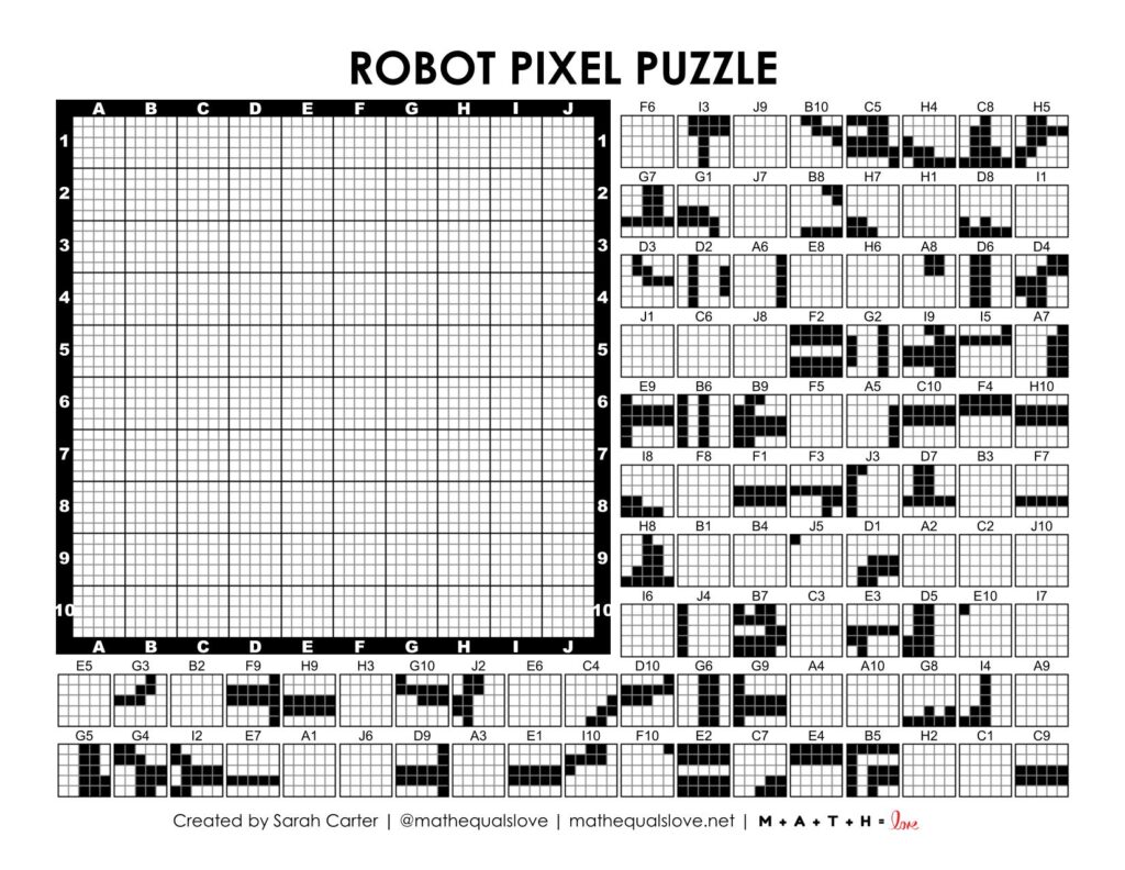robot pixel puzzle worksheet.