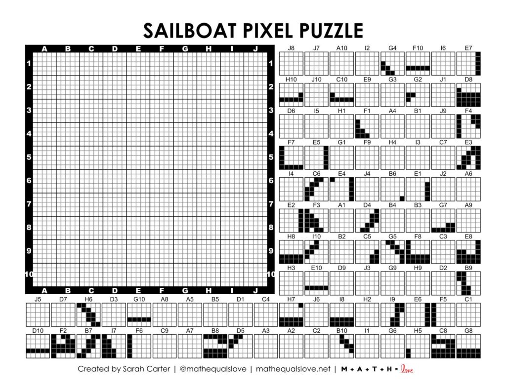 sailboat pixel puzzle worksheet.