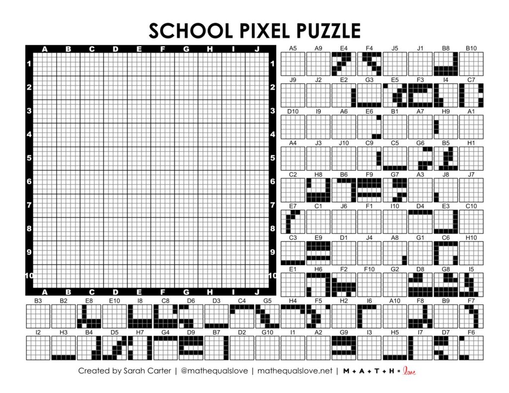 school pixel puzzle worksheet.