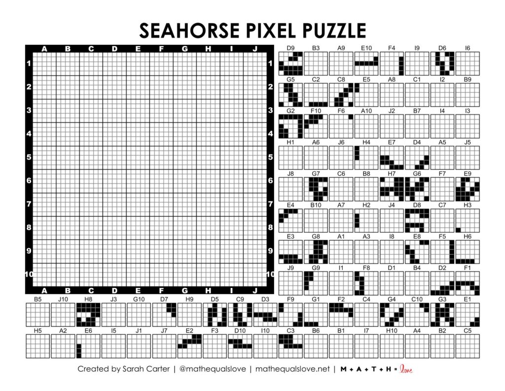 seahorse pixel puzzle worksheet.
