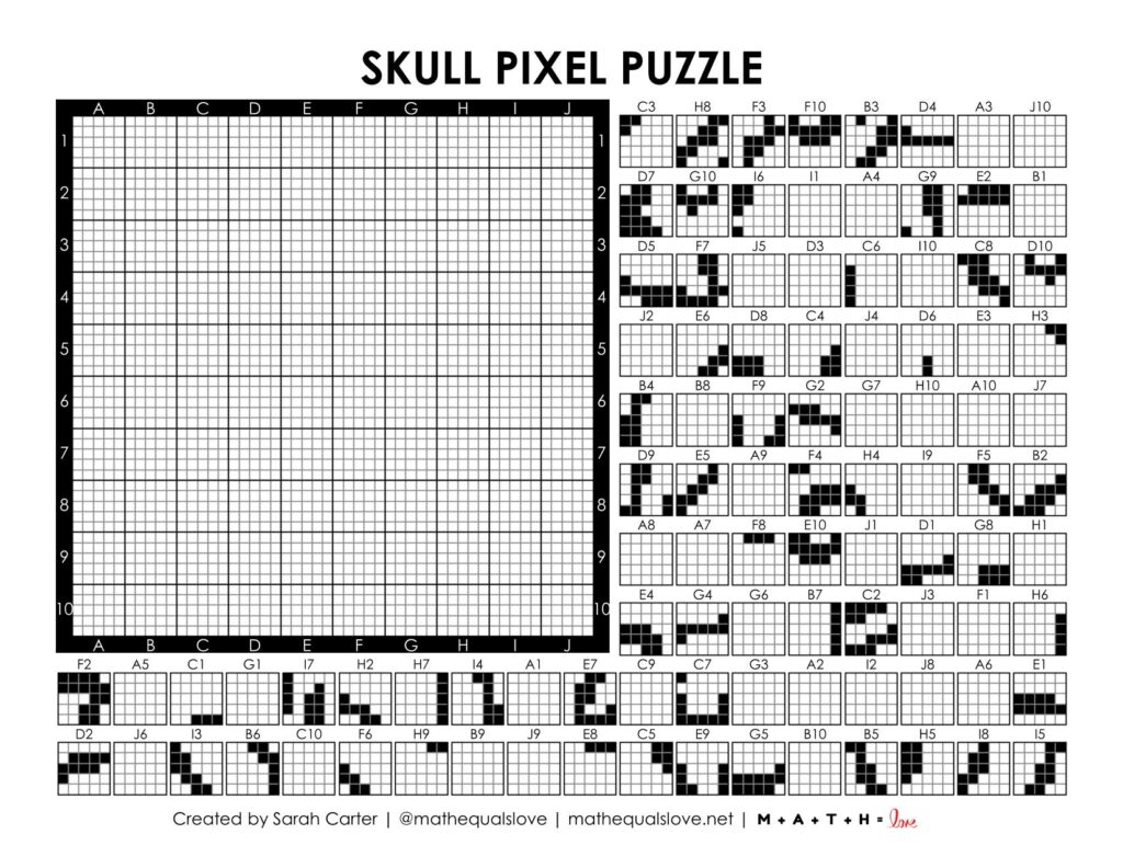 skull pixel puzzle worksheet.