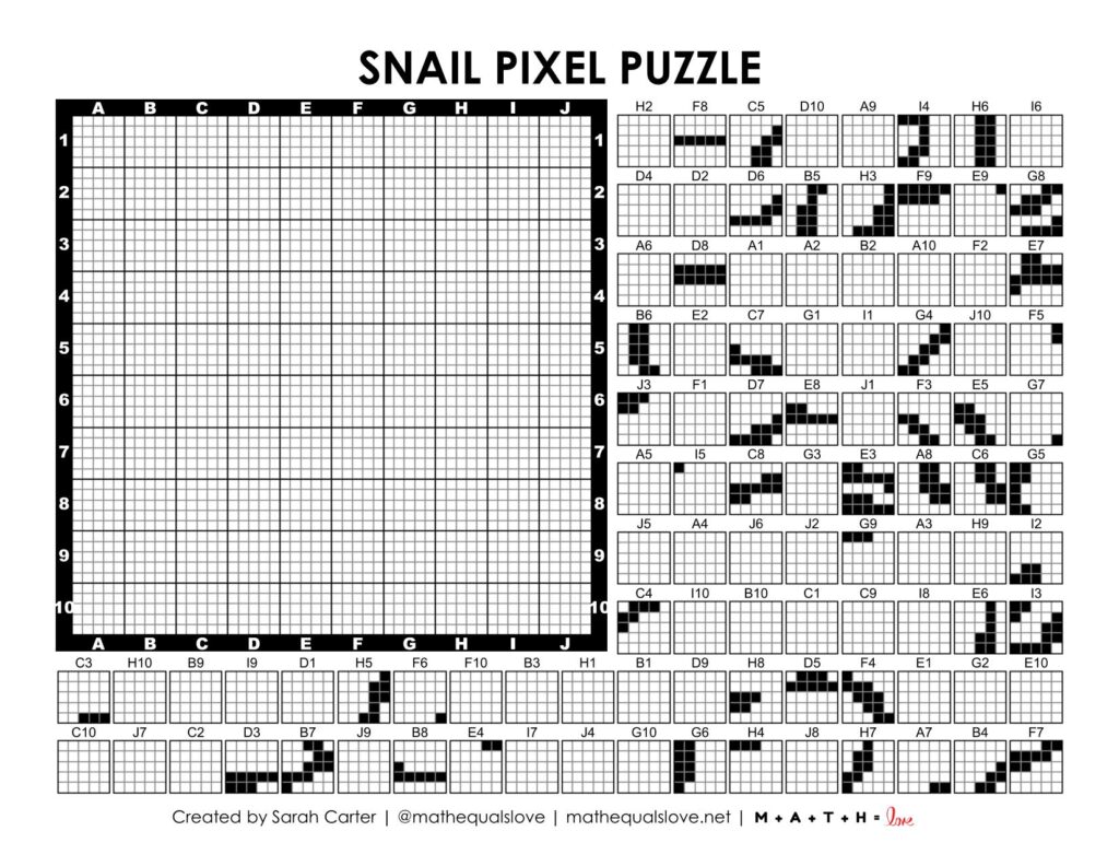 snail pixel puzzle worksheet.