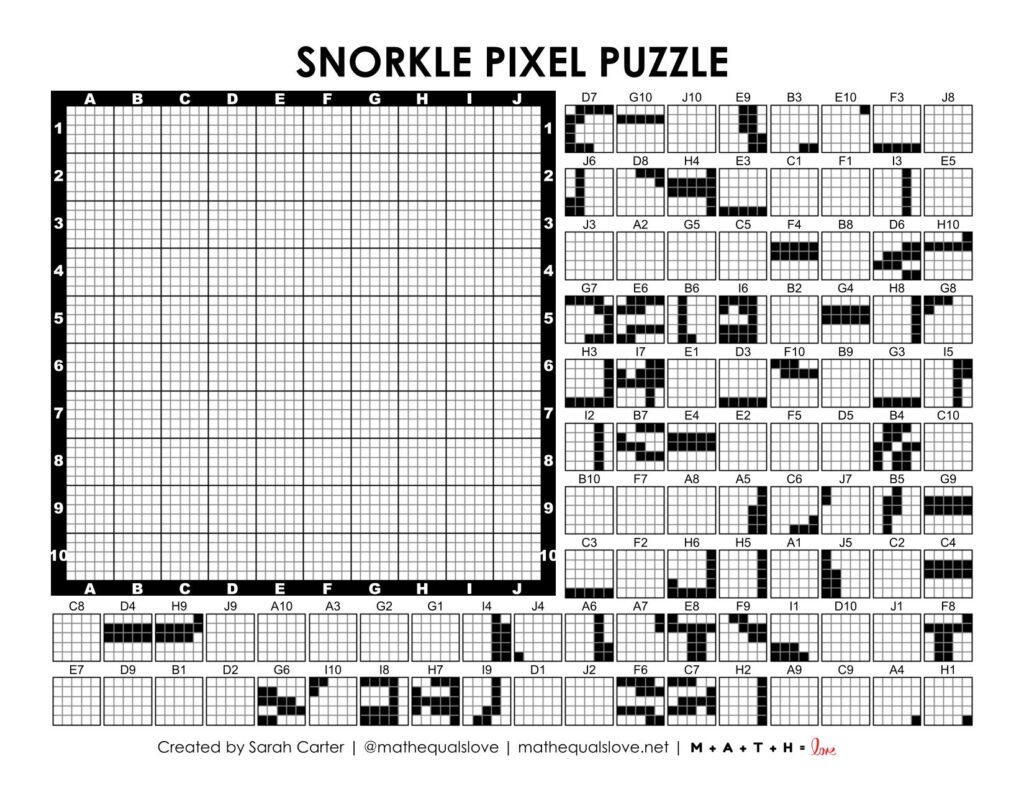 snorkle pixel puzzle worksheet.