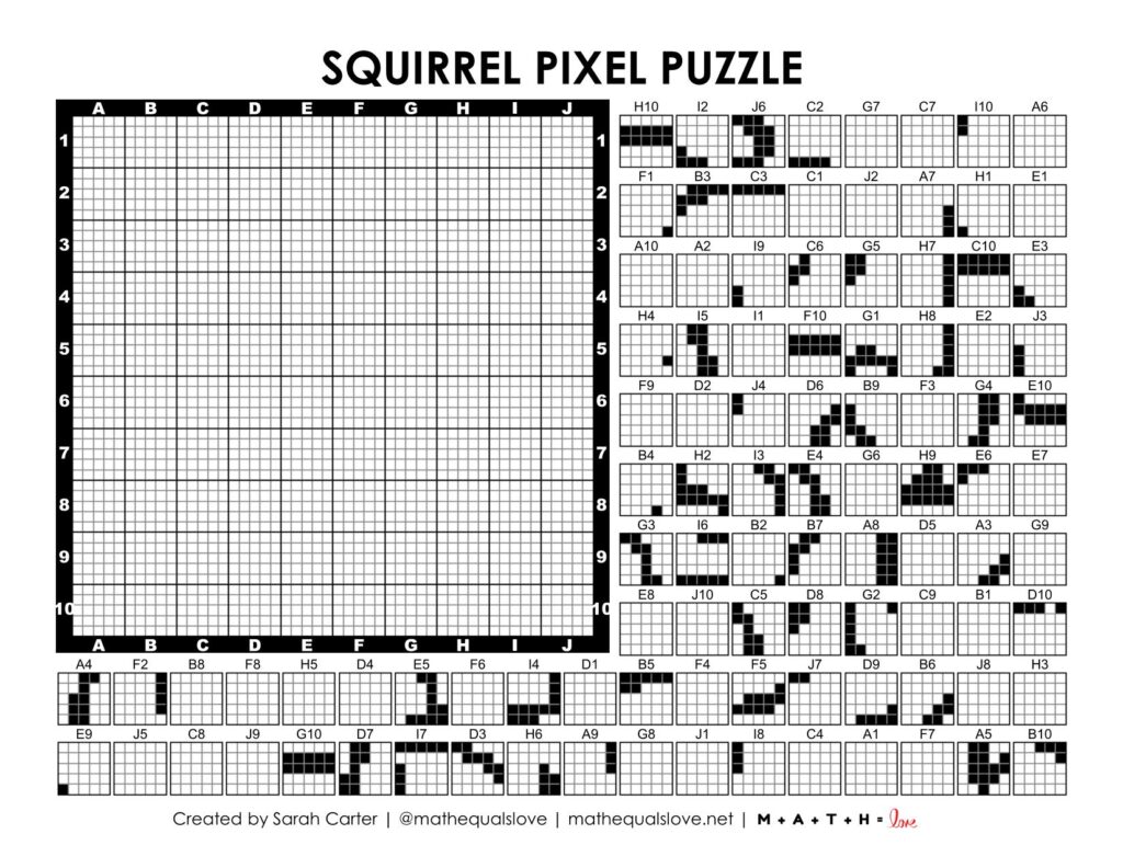 squirrel pixel puzzle worksheet for fall.