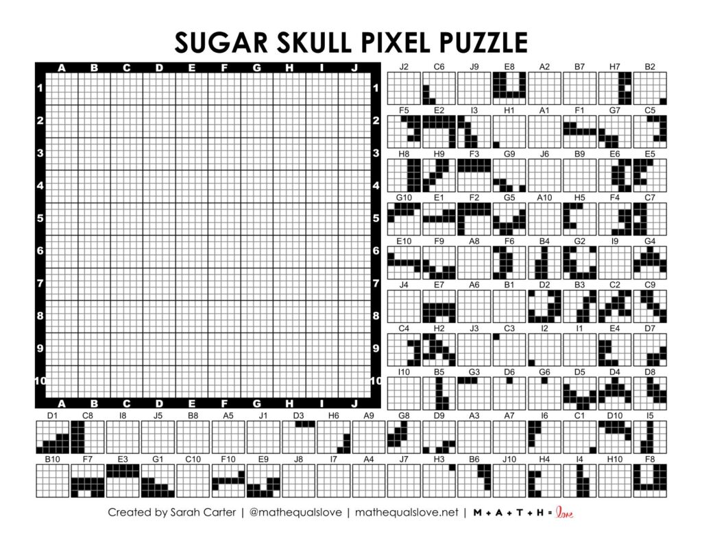sugar skull pixel puzzle worksheet.