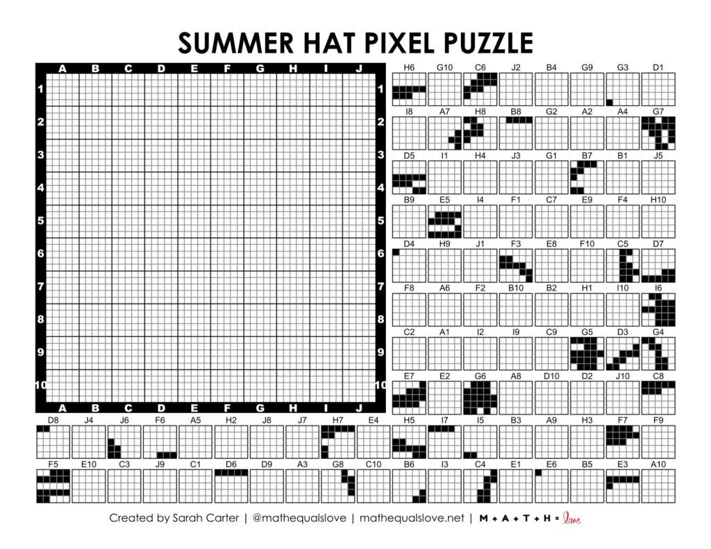 summer hat pixel puzzle worksheet.