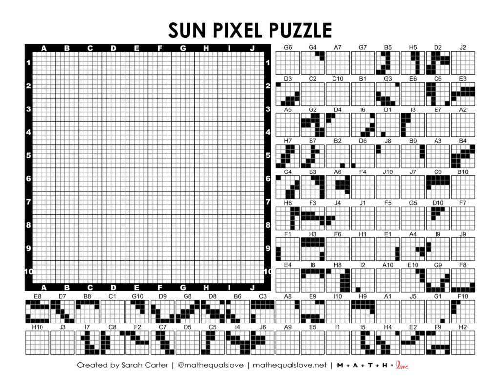 sun pixel puzzle worksheet.
