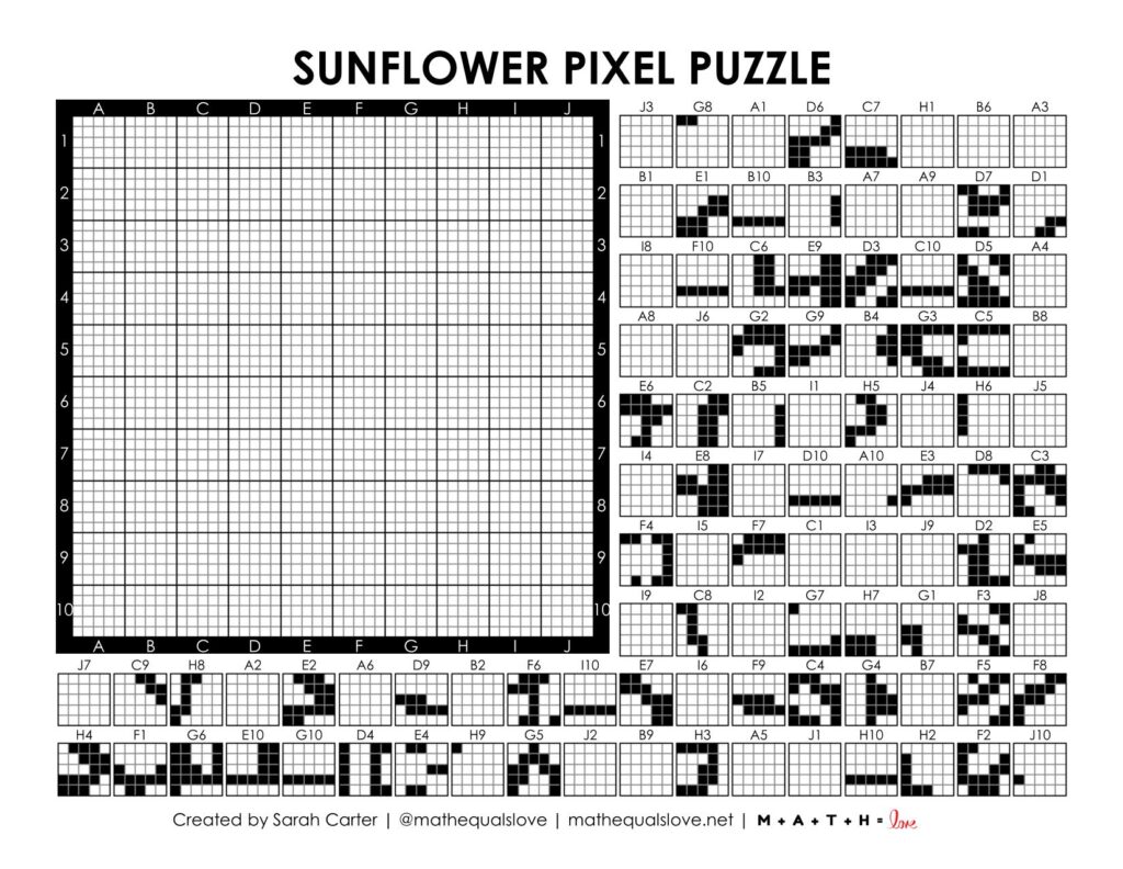 sunflower pixel puzzle worksheet.