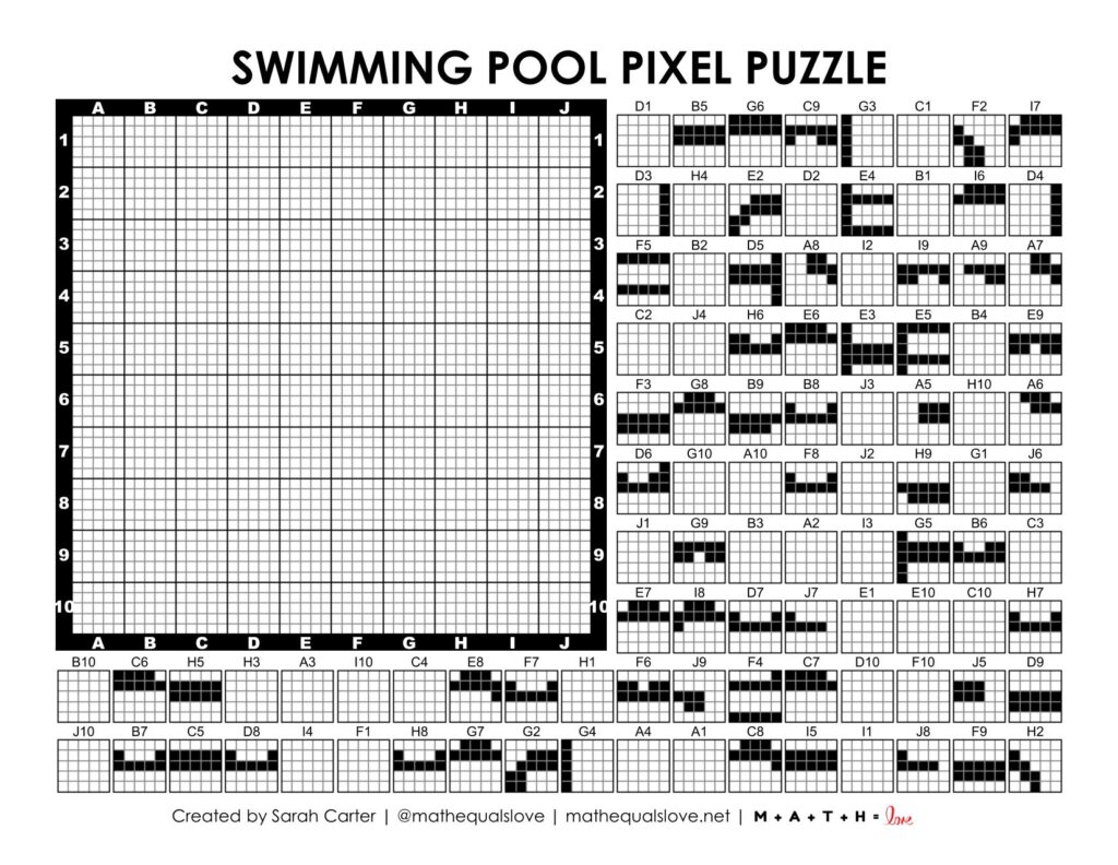 screenshot of swimming pool pixel puzzle worksheet.