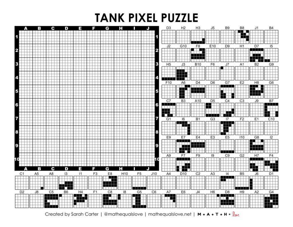 military tank pixel puzzle worksheet.