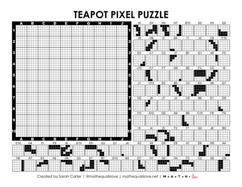 teapot pixel puzzle worksheet.