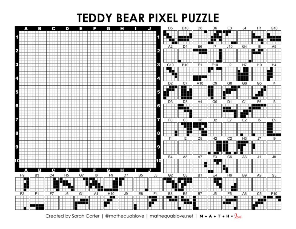 teddy bear pixel puzzle worksheet.