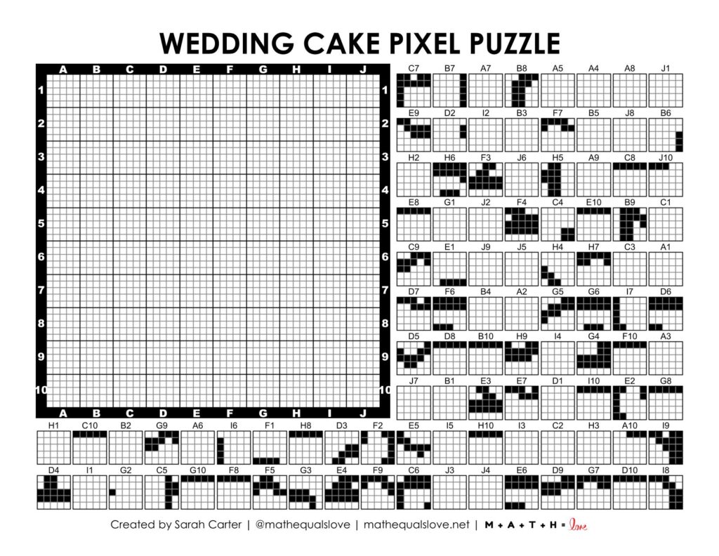 wedding cake pixel puzzle activity sheet.