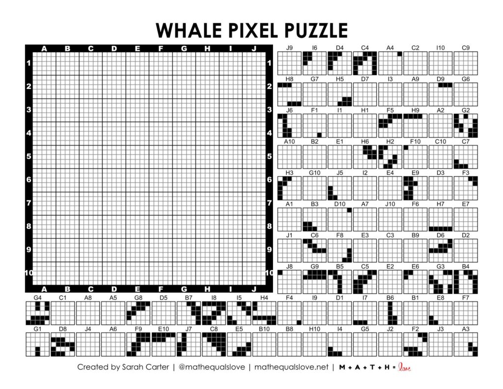 whale pixel puzzle worksheet.