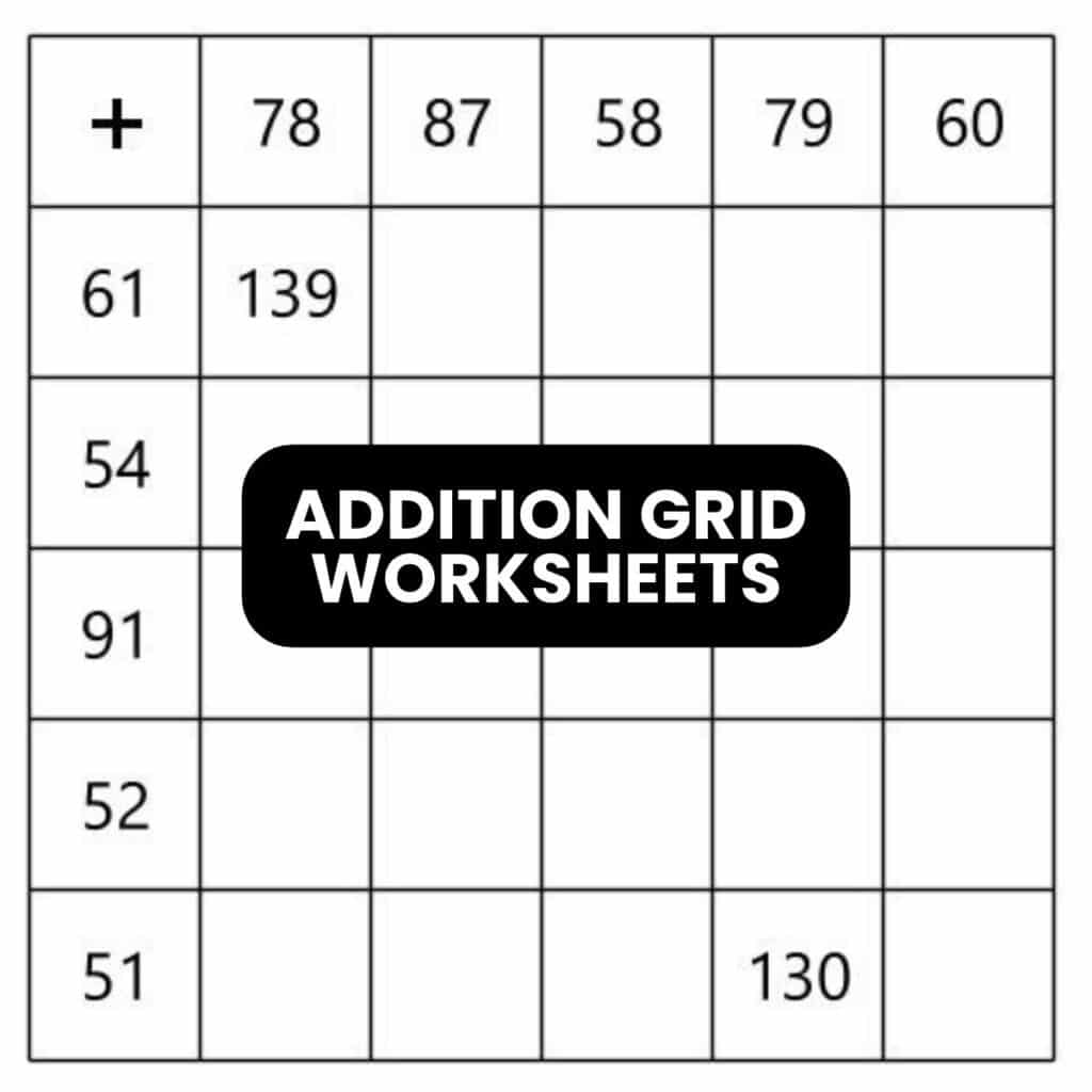 addition grid math worksheets.