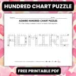 admire hundred chart puzzle worksheet for valentines day.