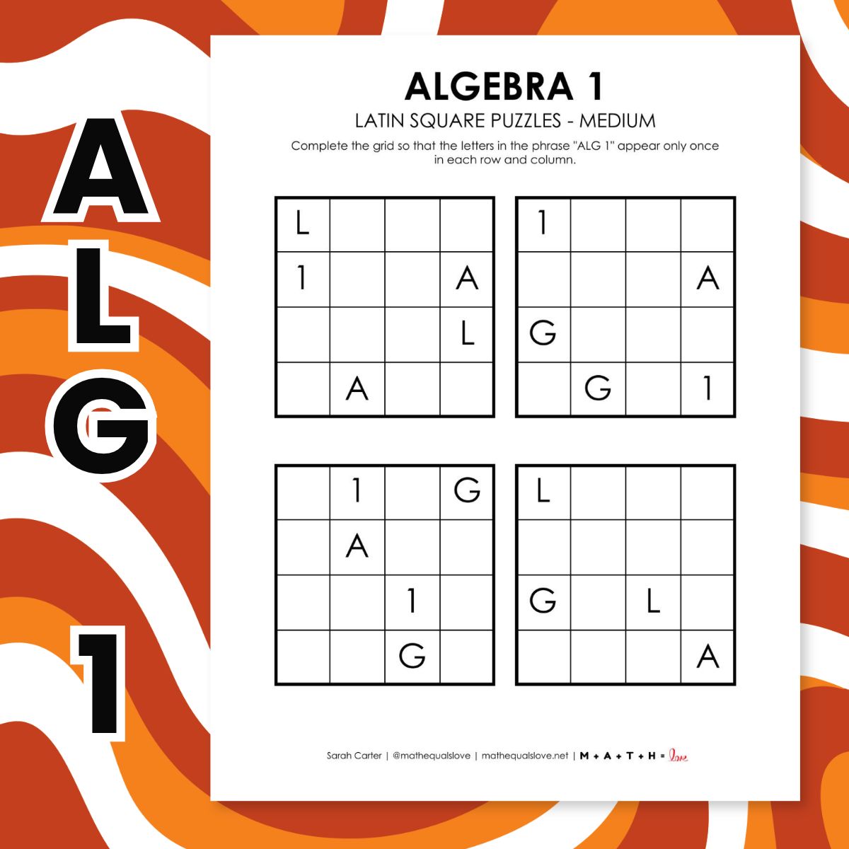 algebra 1 latin square puzzle.