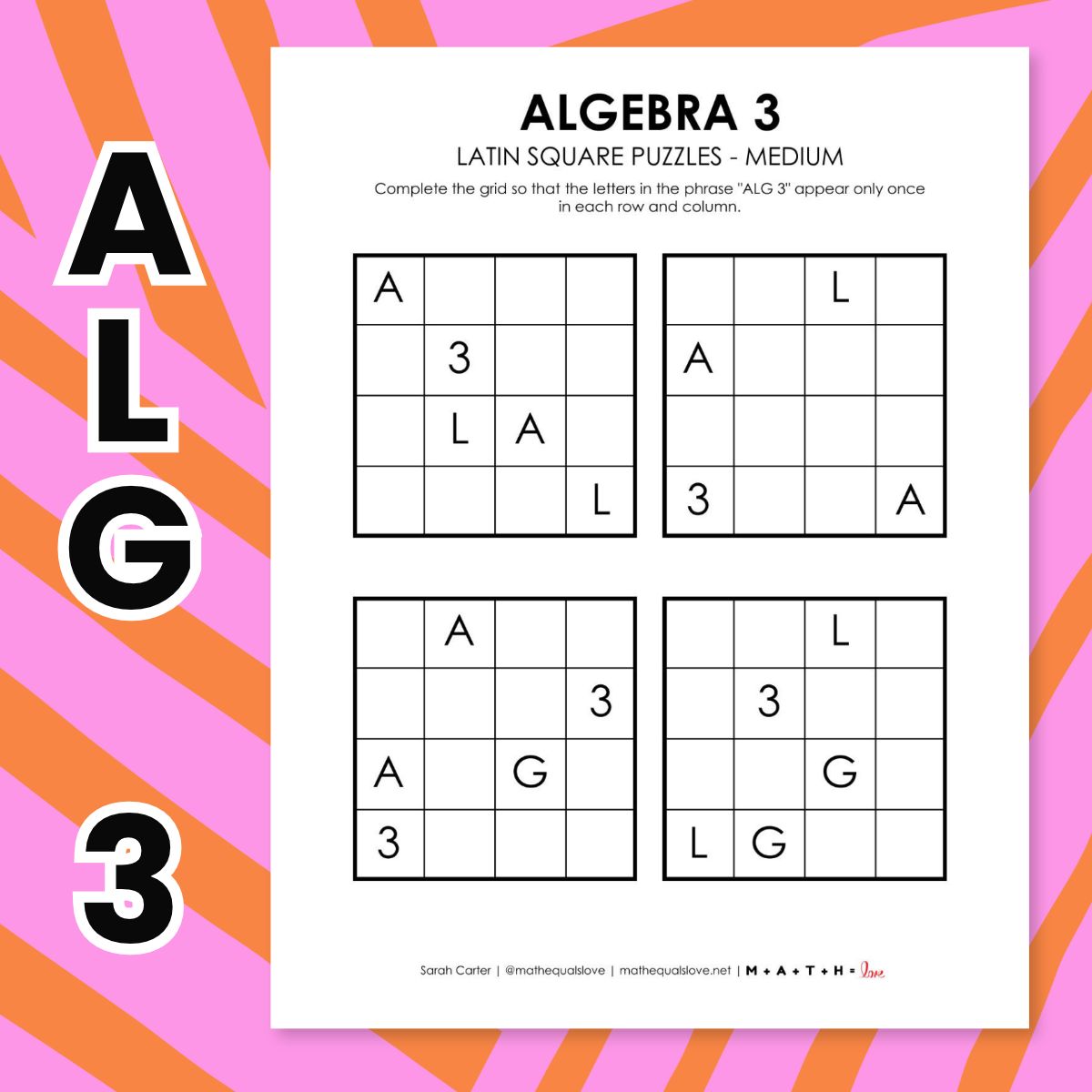 algebra 3 latin square puzzles.