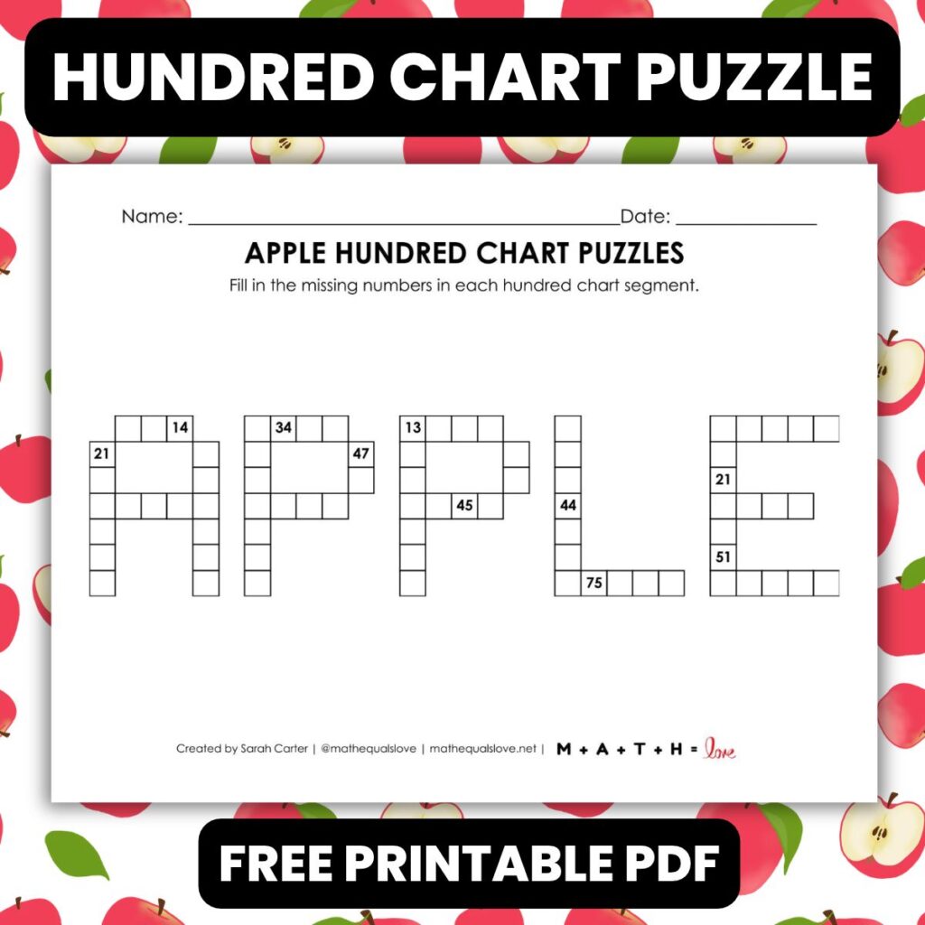 apple hundred chart puzzle worksheet.