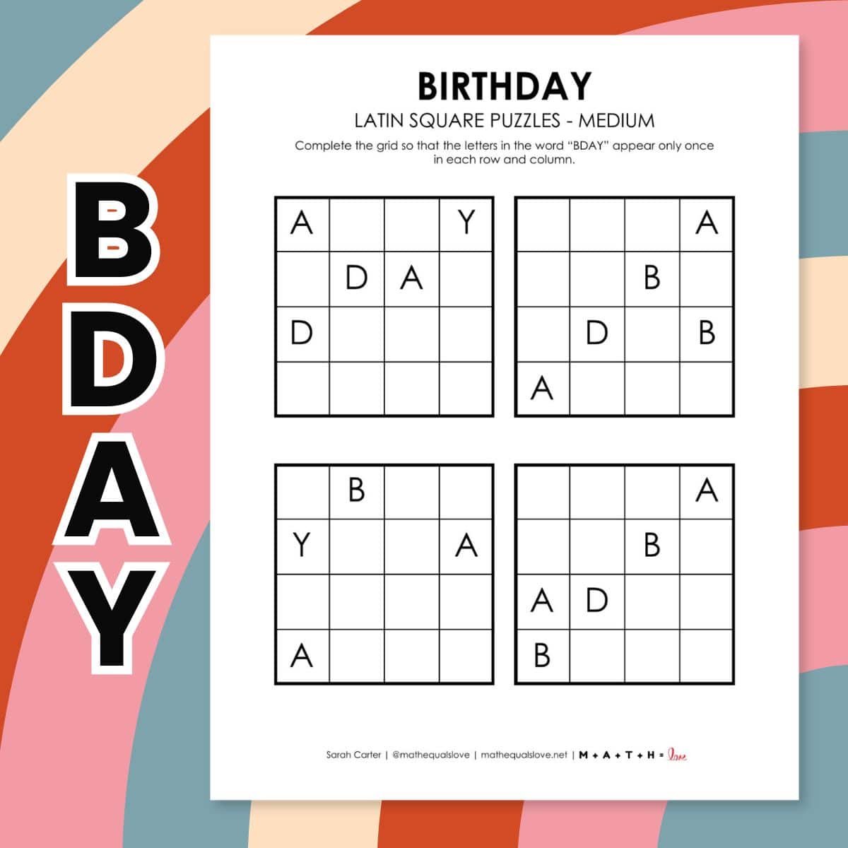 bday latin square puzzles for birthday.