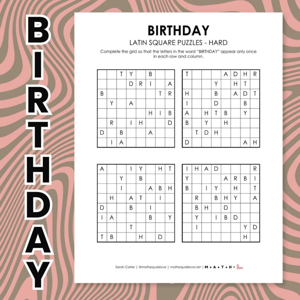 birthday latin square puzzles.