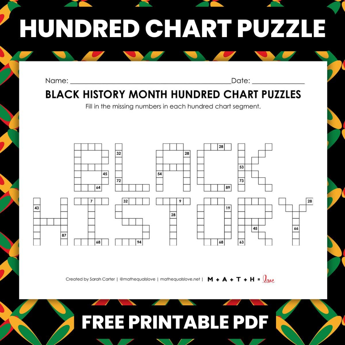 Who Invented Numbers In Math Black History Month Hundred Chart Puzzle Worksheet | Math = Love