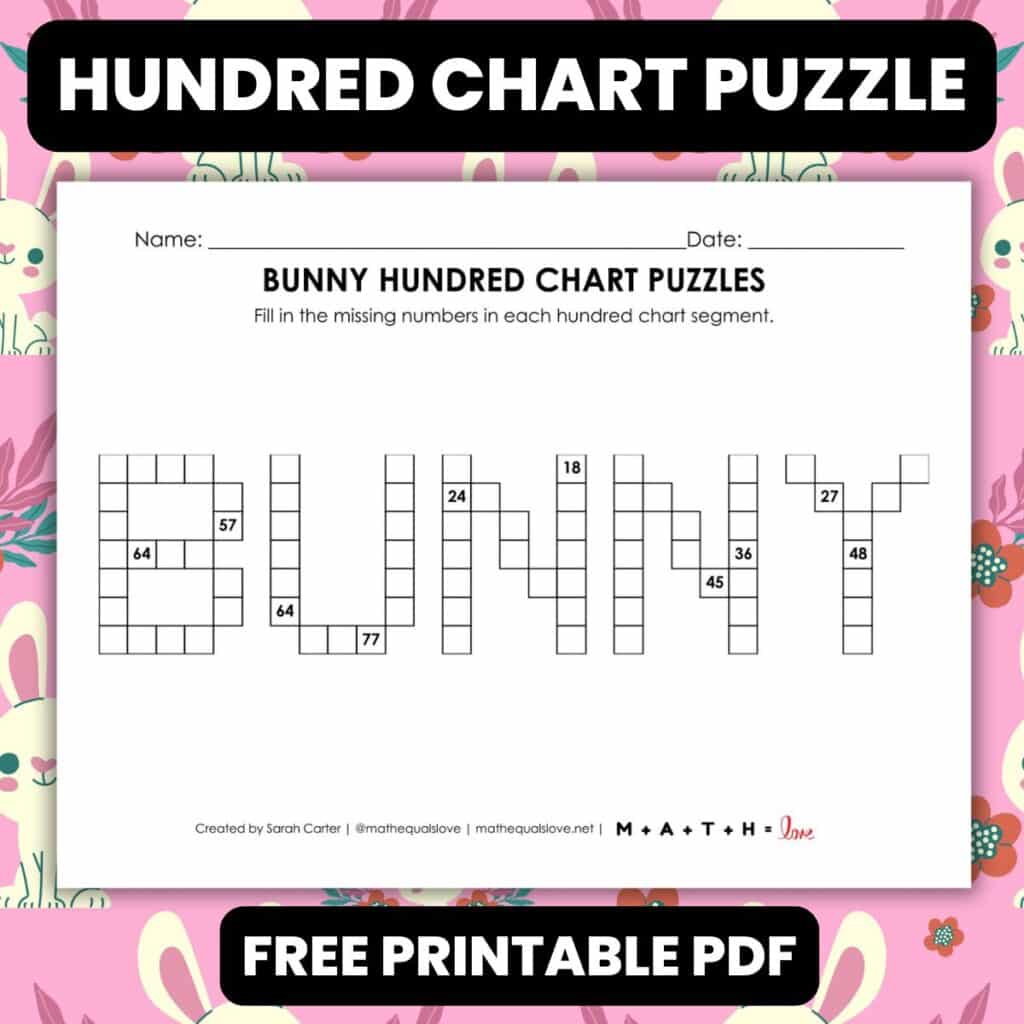 bunny hundred chart math puzzle worksheet pdf.