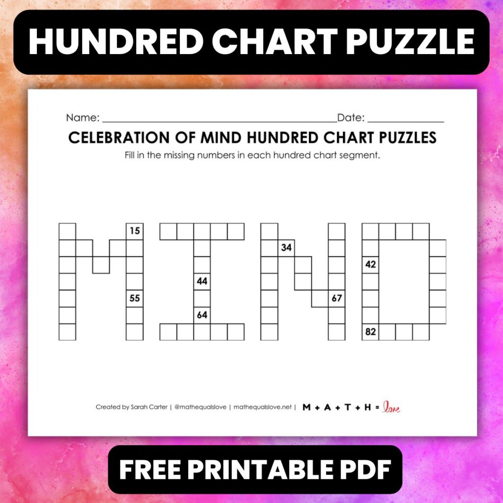 celebration of mind day hundred chart puzzle.