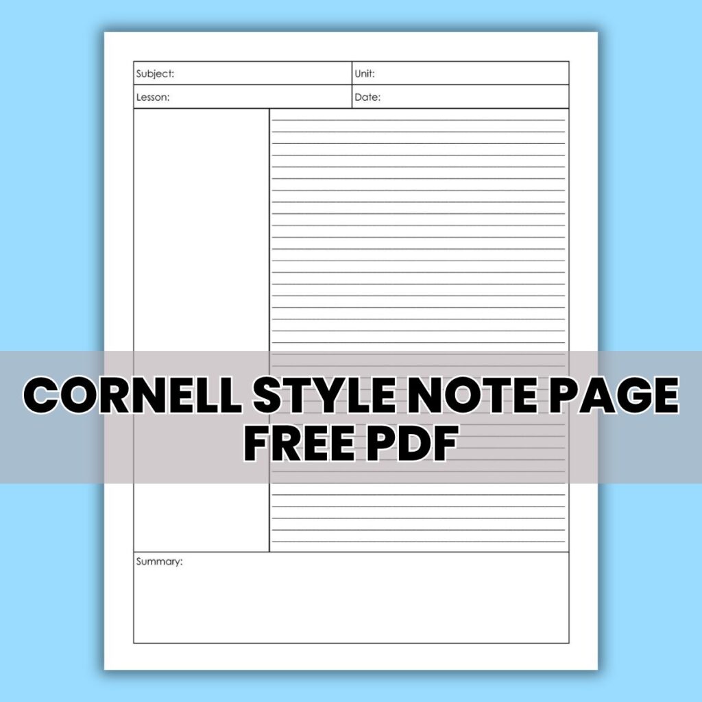 cornell style note taking template page pdf.