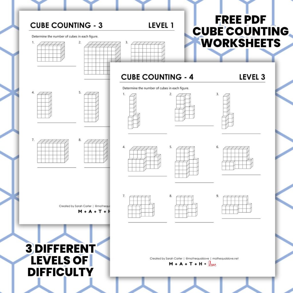 cube counting math volume worksheets pdf.