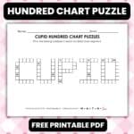 cupid hundred chart math puzzle worksheet for valentines day.