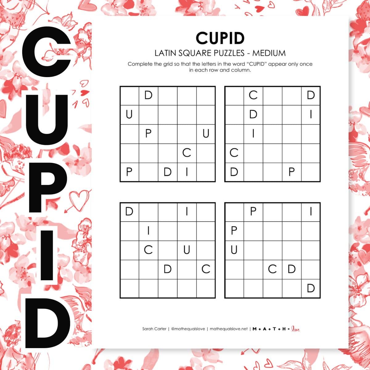 Pintrest Logic Math Cupid Latin Square Puzzles | Math = Love
