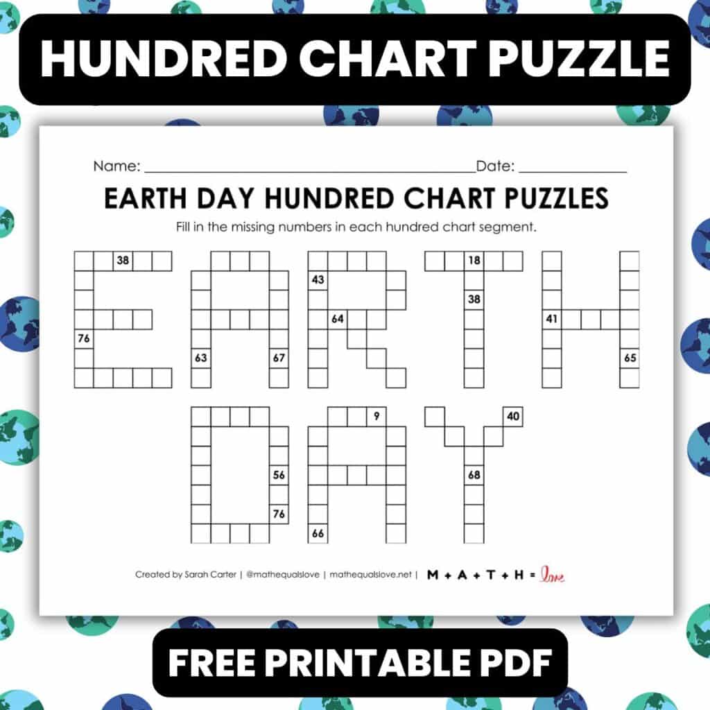 Earth Day Hundred Chart Puzzle Worksheet | Math = Love