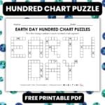 earth day hundred chart math puzzle worksheet.