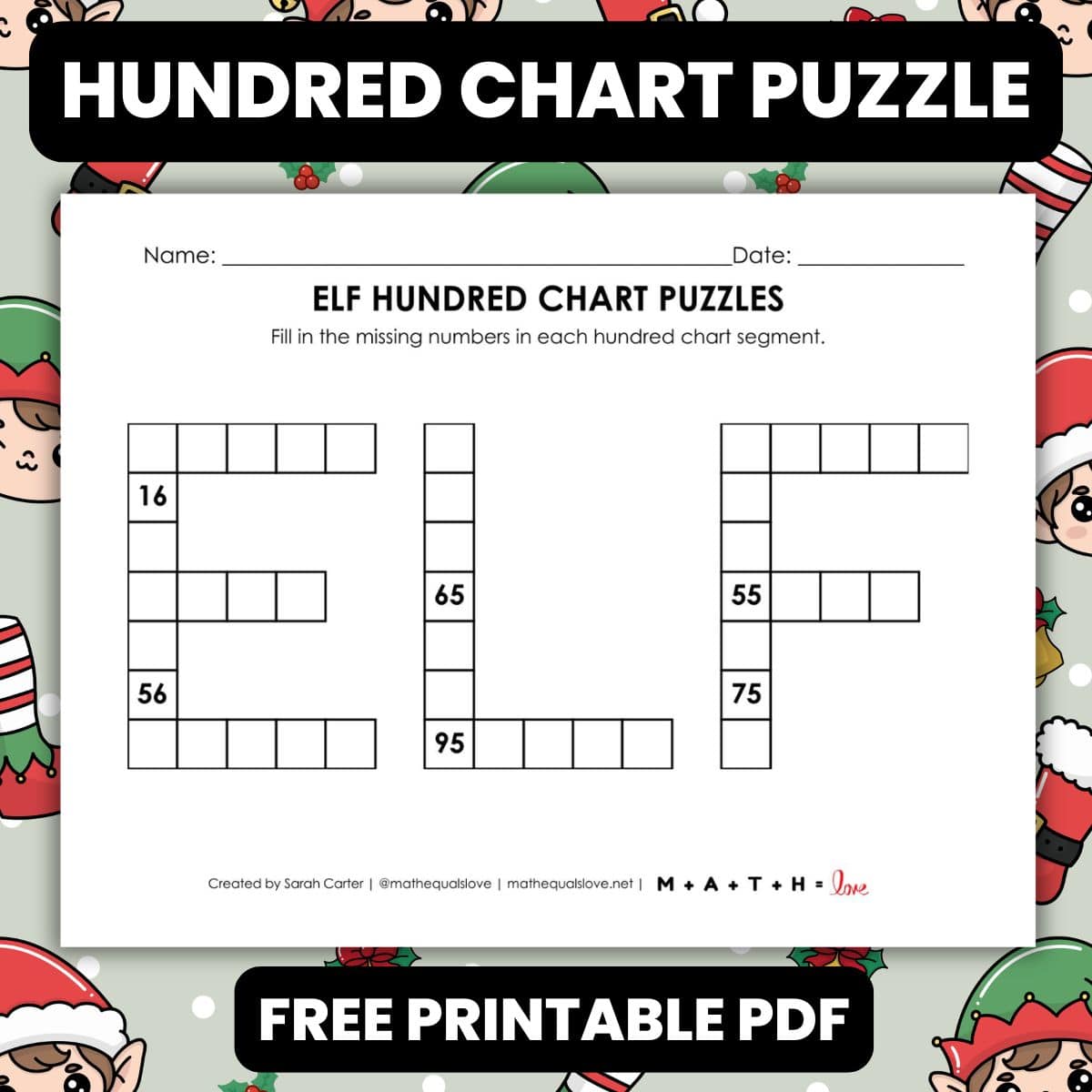 Elf Hundred Chart Puzzle Worksheet | Math = Love