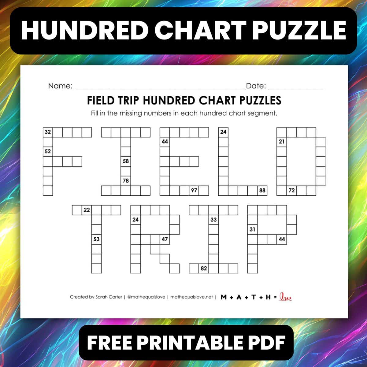 field trip hundred chart puzzle worksheet.