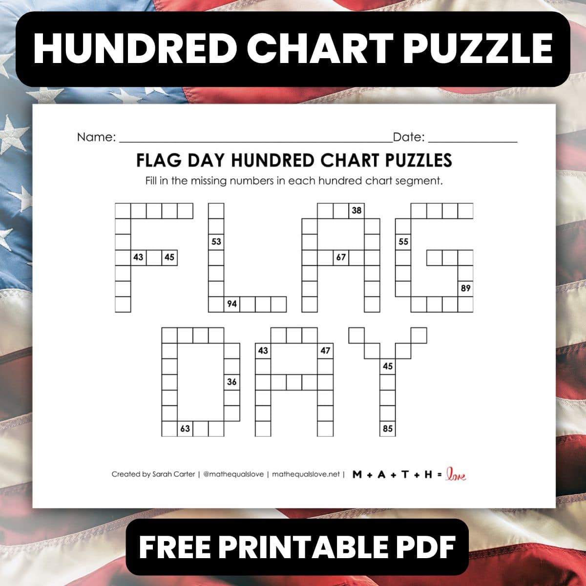 Flag Day Hundred Chart Puzzle Worksheet | Math = Love
