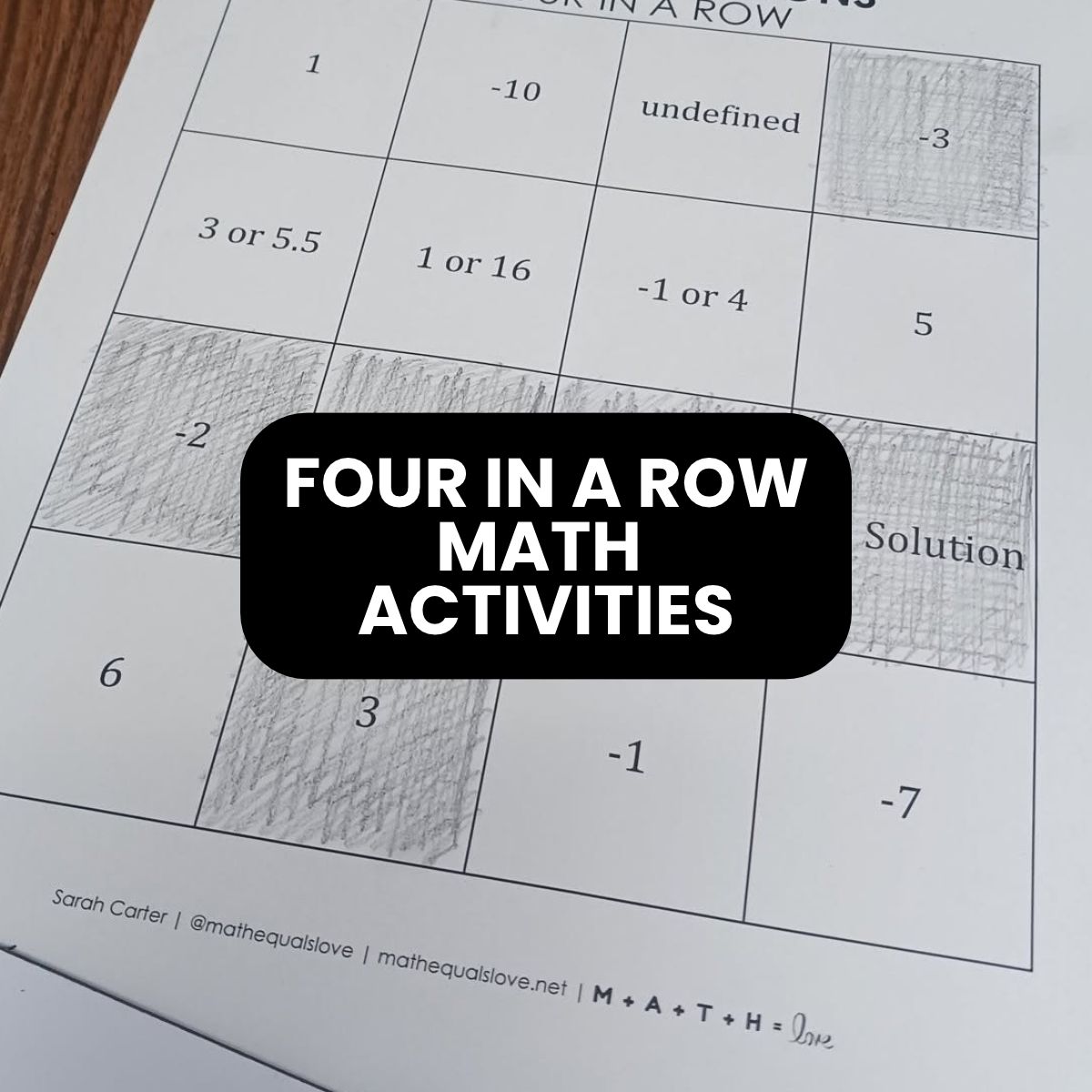 four in a row math activities.