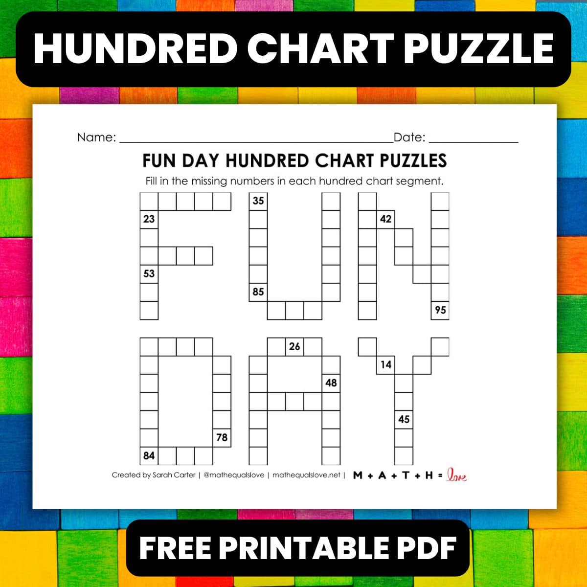 Fun Day Hundred Chart Puzzle Worksheet | Math = Love